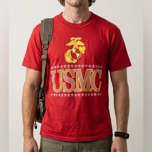 SOFFE USMC Vintage 80s Marines Single Stitch Puff Print Graphic Tee